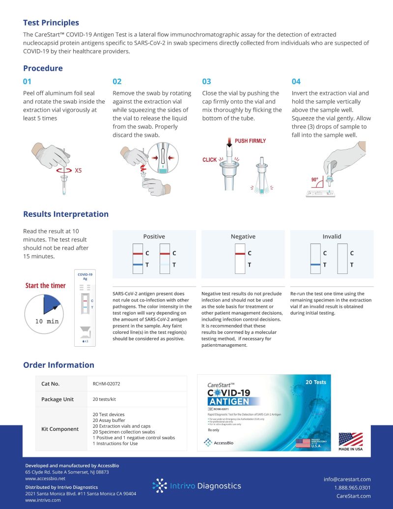 carestart covid 19 antigen test 20 per box covid tests and supplies omni ny 670313